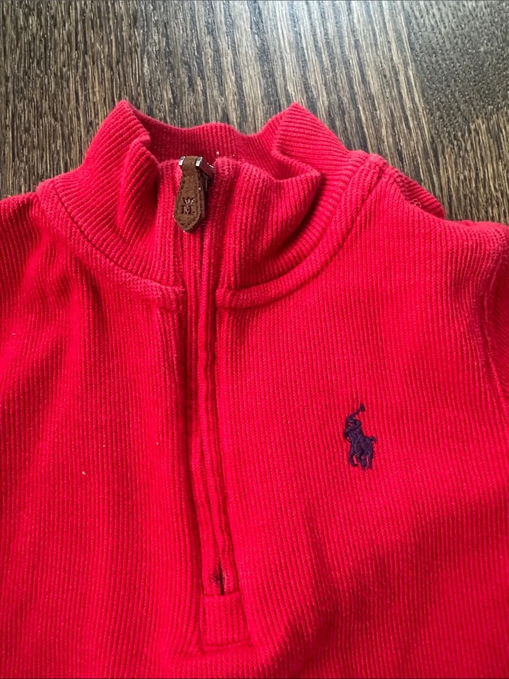 Ralph Lauren Bright Red Half-Zip Kids Sweatshirt with Navy Pony 12M